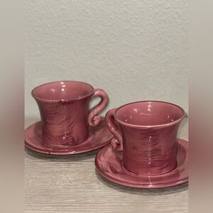 Mamma Ro, Two Toned Pink,  2 Cups and 2 Saucers.  Made In Italy.